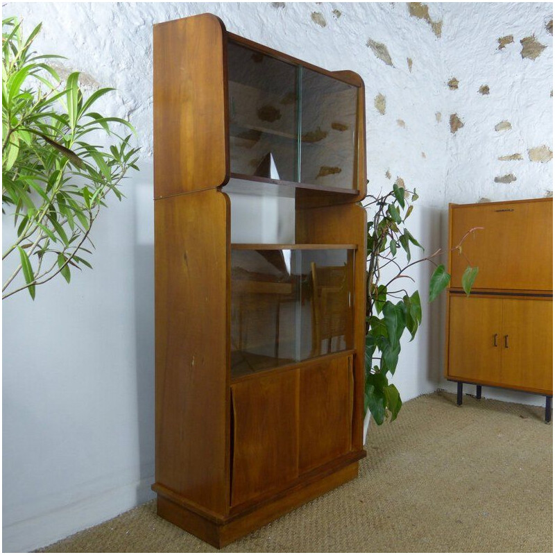 French vintage bookcase in walnut 1950