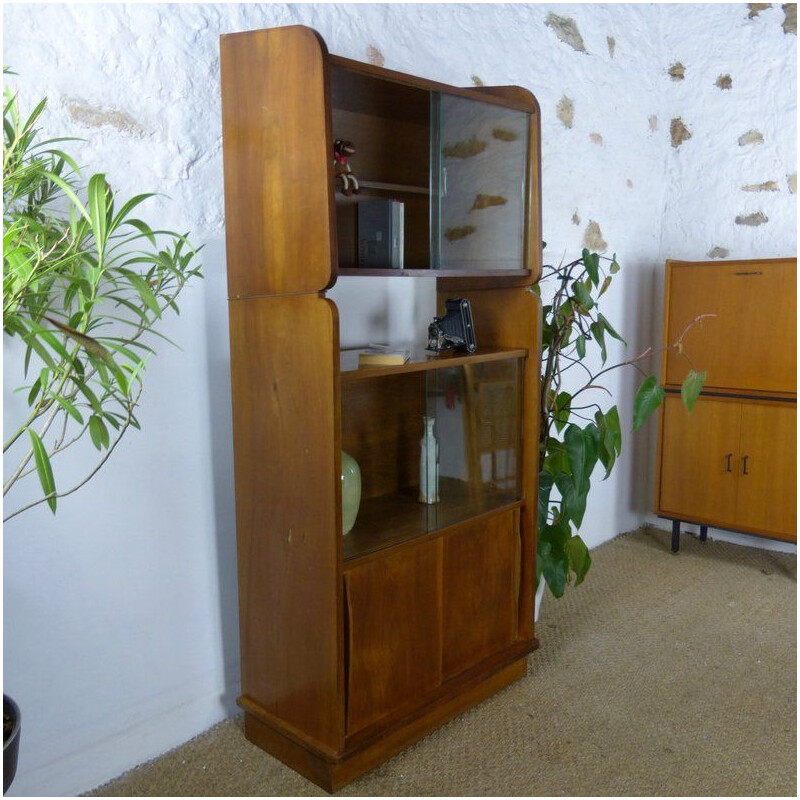 French vintage bookcase in walnut 1950