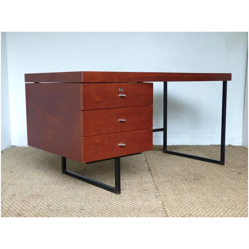 Vintage Standard desk for Meurop in teak and metal 1960