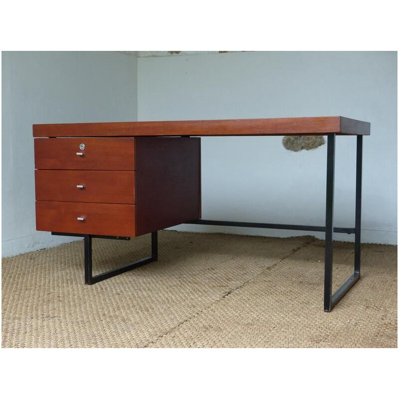 Vintage Standard desk for Meurop in teak and metal 1960