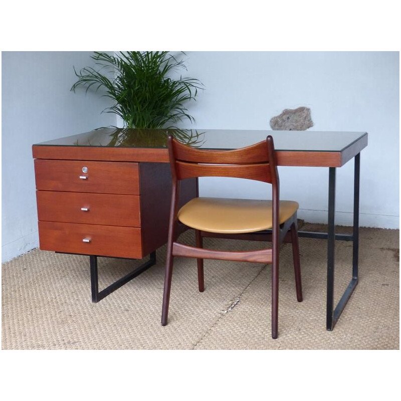 Vintage Standard desk for Meurop in teak and metal 1960