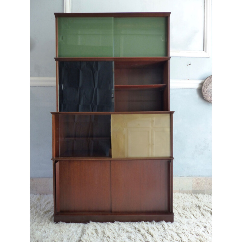 Vintage Oscar library for Meubles Oscar in glass and mahogany 1970