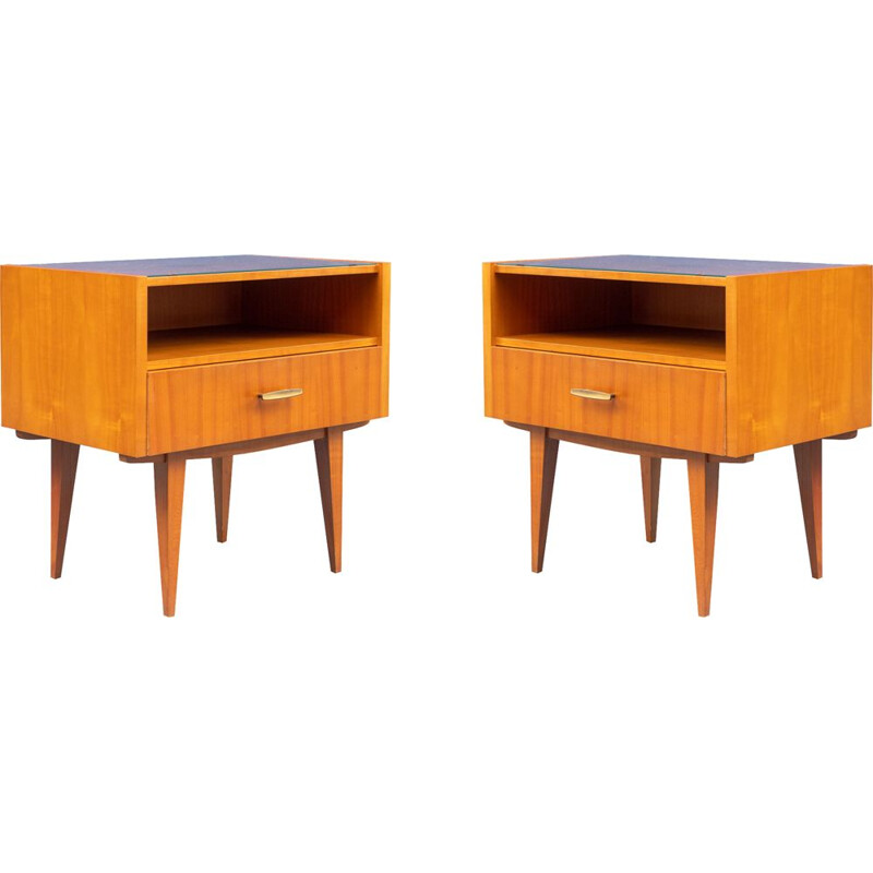 Ensemble de 2 tables de chevet vintage en merisier 1960