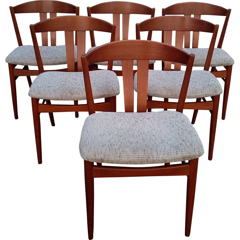 Ensemble de six chaises à repas danoises en teck par Johannes Andersen,1960
