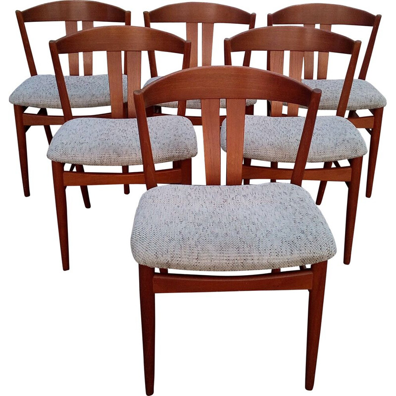 Vintage set of six danish dining chairs in teak by Johannes Andersen,1960