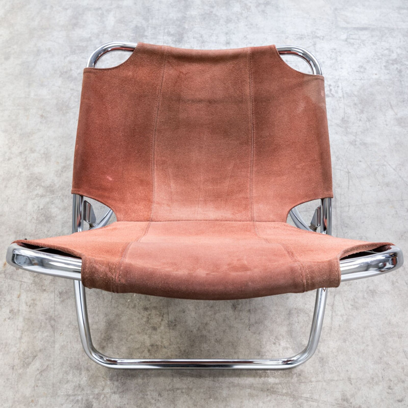 Paire de fauteuils vintage pliants en chrome et cuir marron 1960