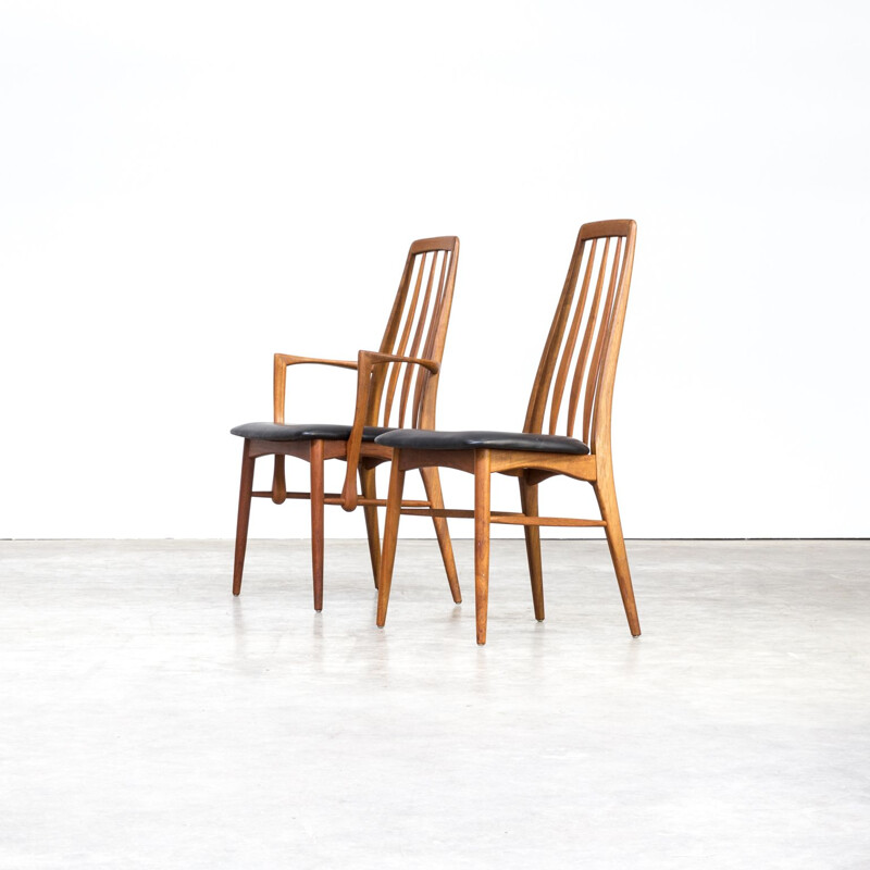 Set of 5 vintage Eva chairs for Koefoed Hornslet in black leatherette and teak