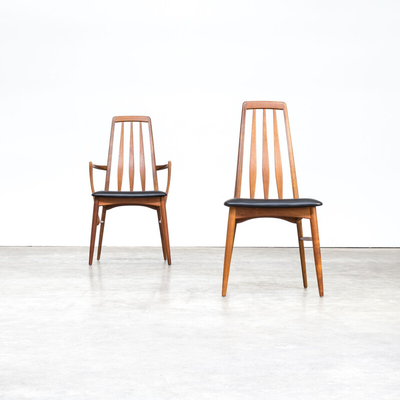 Set of 5 vintage Eva chairs for Koefoed Hornslet in black leatherette and teak