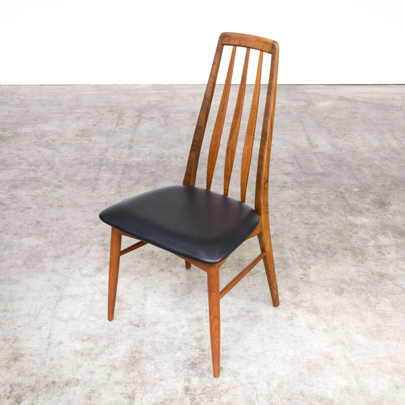 Set of 5 vintage Eva chairs for Koefoed Hornslet in black leatherette and teak