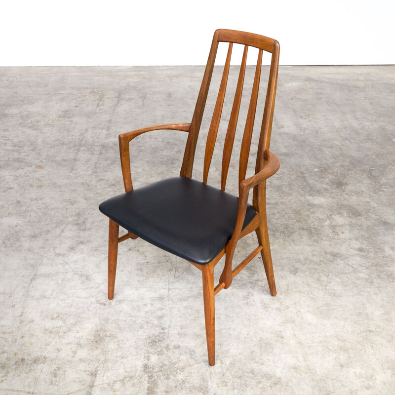 Set of 5 vintage Eva chairs for Koefoed Hornslet in black leatherette and teak