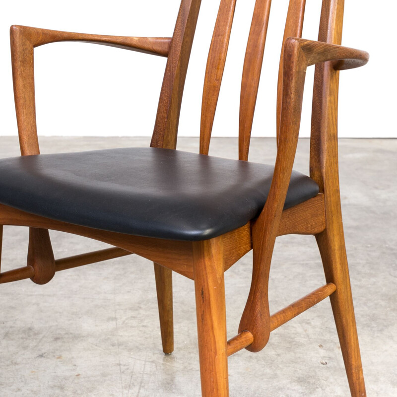 Set of 5 vintage Eva chairs for Koefoed Hornslet in black leatherette and teak