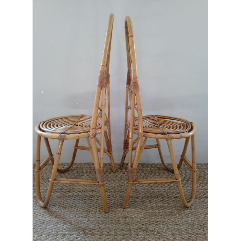 Pair of vintage chairs in bamboo and rattan 1970s