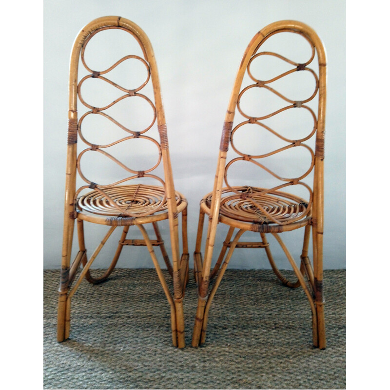 Paire de chaises vintage en bambou et rotin années 70
