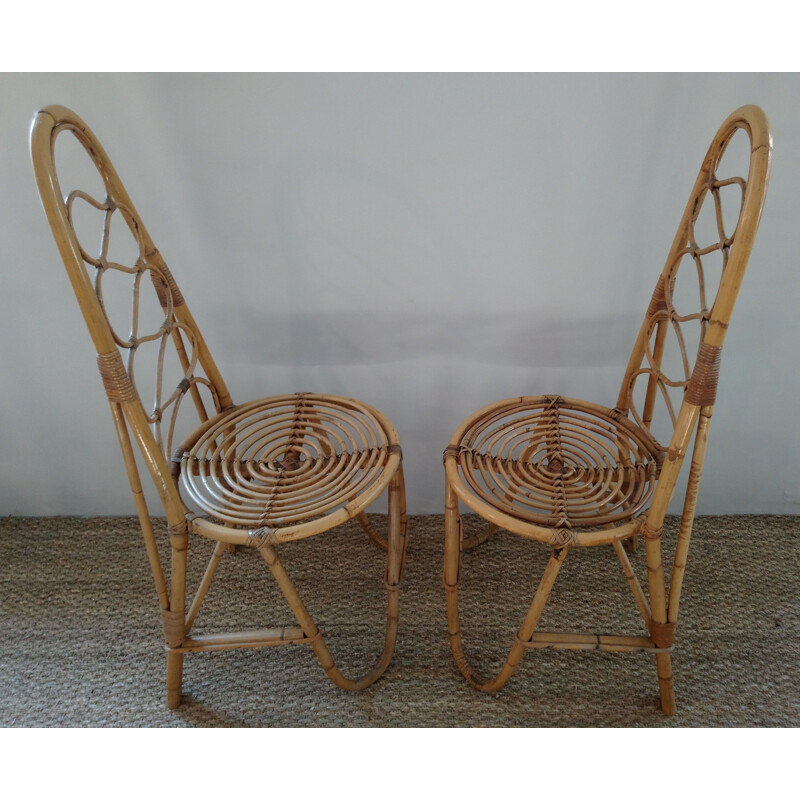 Pair of vintage chairs in bamboo and rattan 1970s