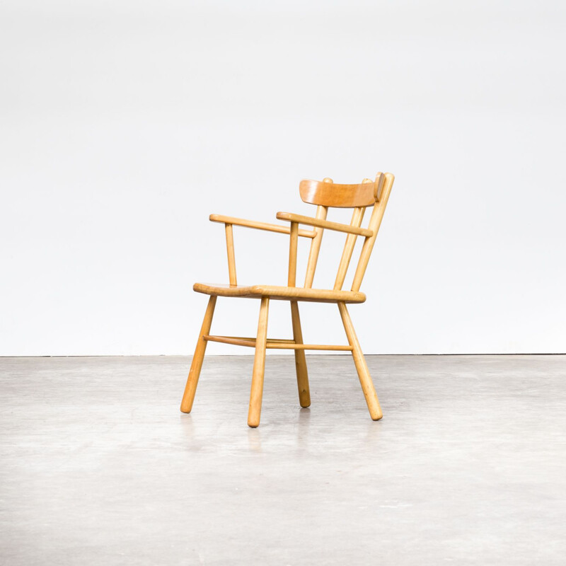 Set of 4 vintage dining chairs in oak round wood 1970s