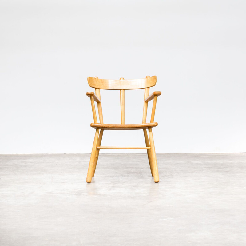 Set of 4 vintage dining chairs in oak round wood 1970s