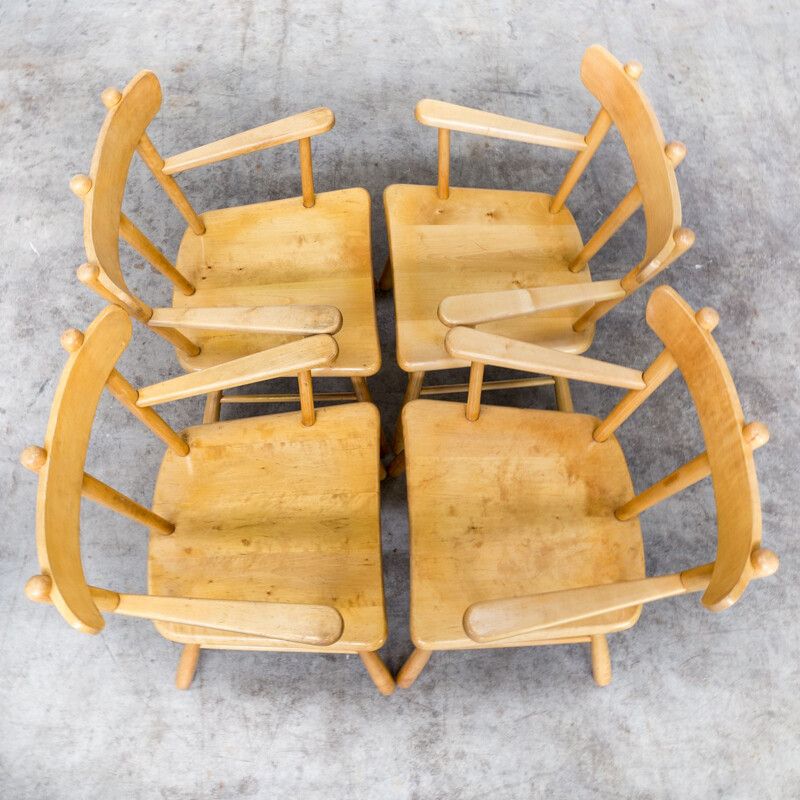 Ensemble de 4 chaises à repas vintage en chêne rond années 1970