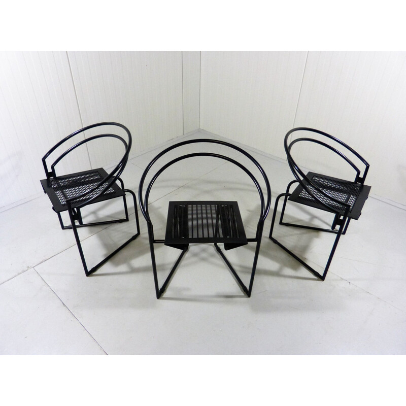 Ensemble de 3 chaises vintage La Tonda par Mario Botta pour Alias en fer noir 1980