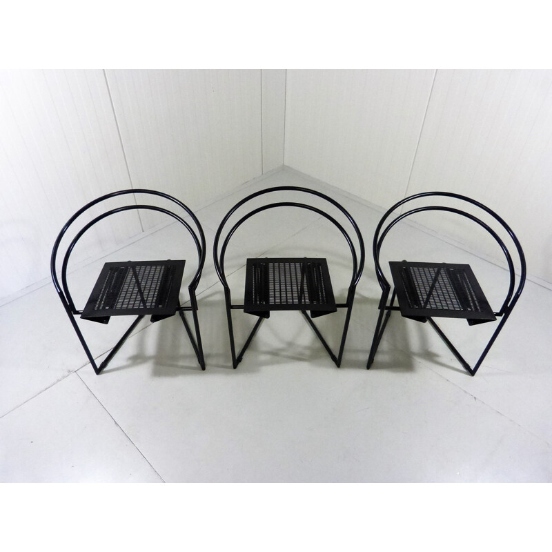 Ensemble de 3 chaises vintage La Tonda par Mario Botta pour Alias en fer noir 1980