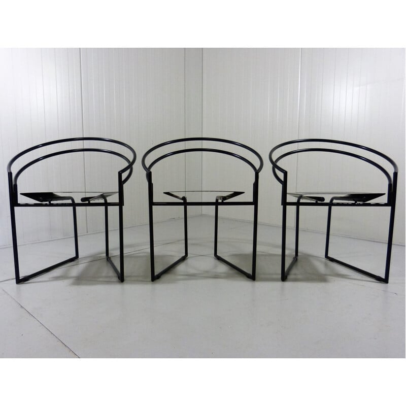 Ensemble de 3 chaises vintage La Tonda par Mario Botta pour Alias en fer noir 1980