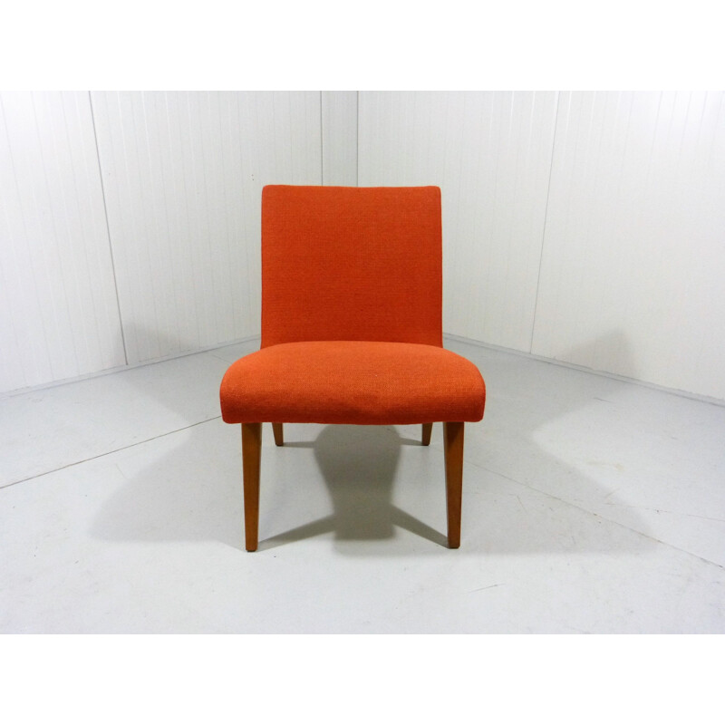 Vintage Vostra armchair by Jens Risom for Knoll in orange fabric and wood 1940