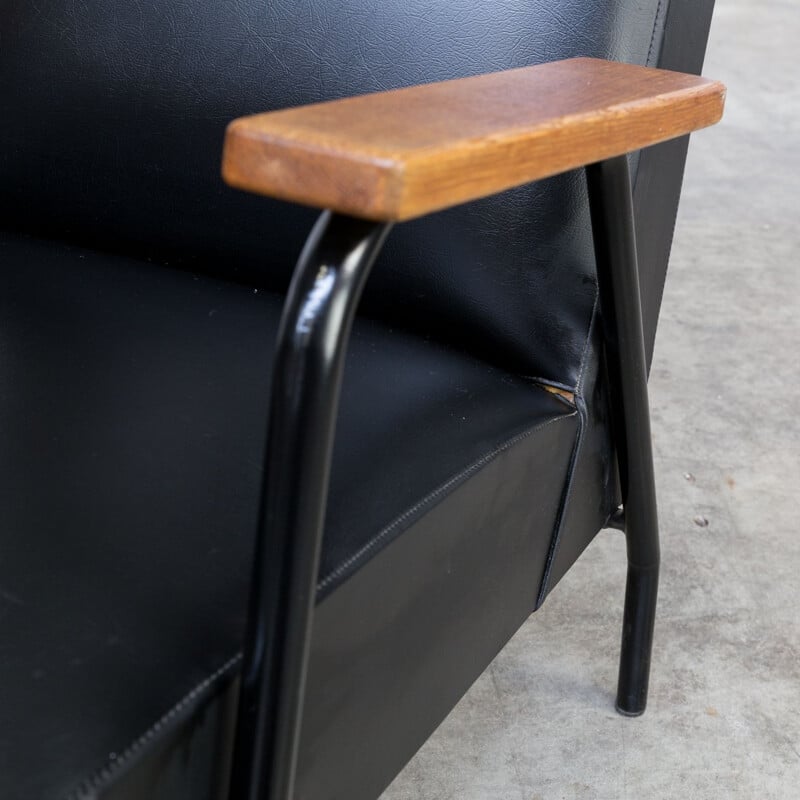 Paire de fauteuils vintage Rio noirs pour Meurop en teck et métal