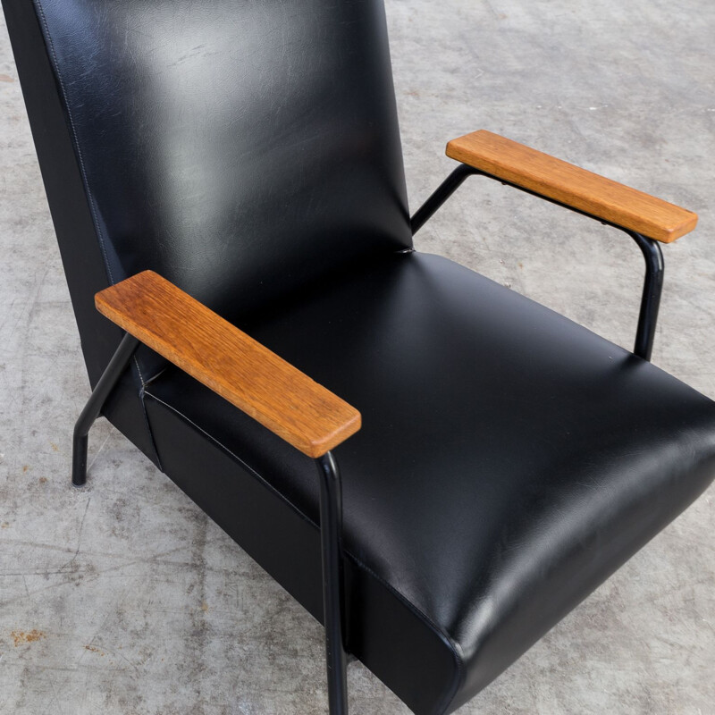 Set of 2 vintage Rio black armchairs for Meurop in teak and metal
