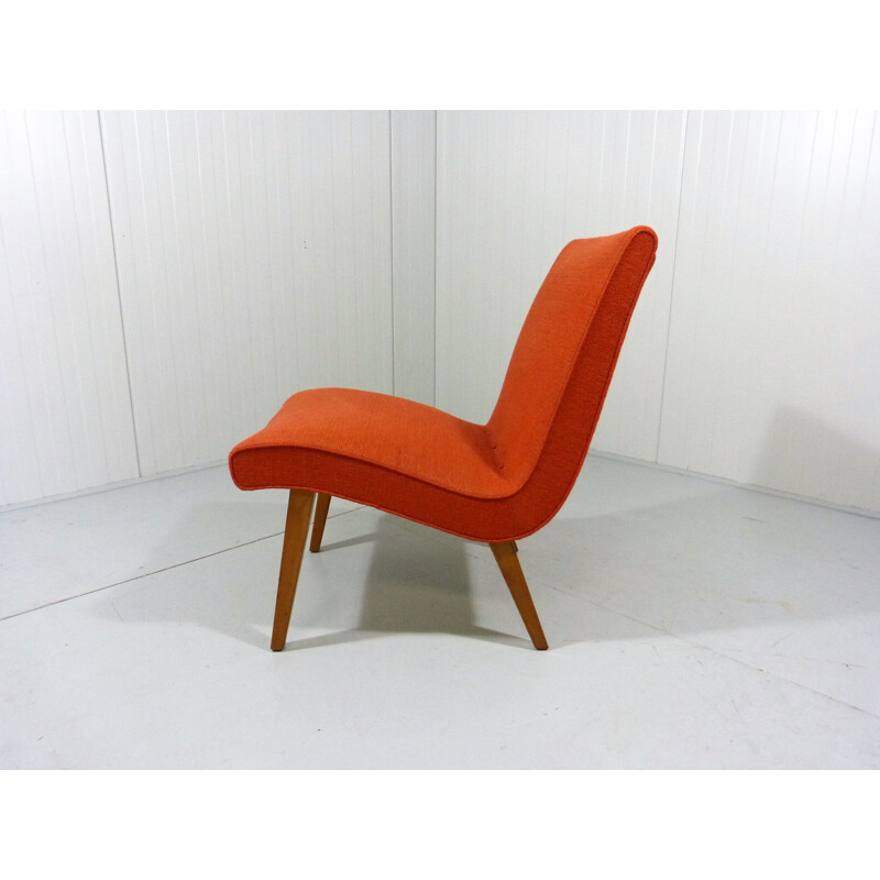 Vintage Vostra armchair by Jens Risom for Knoll in orange fabric and wood 1940