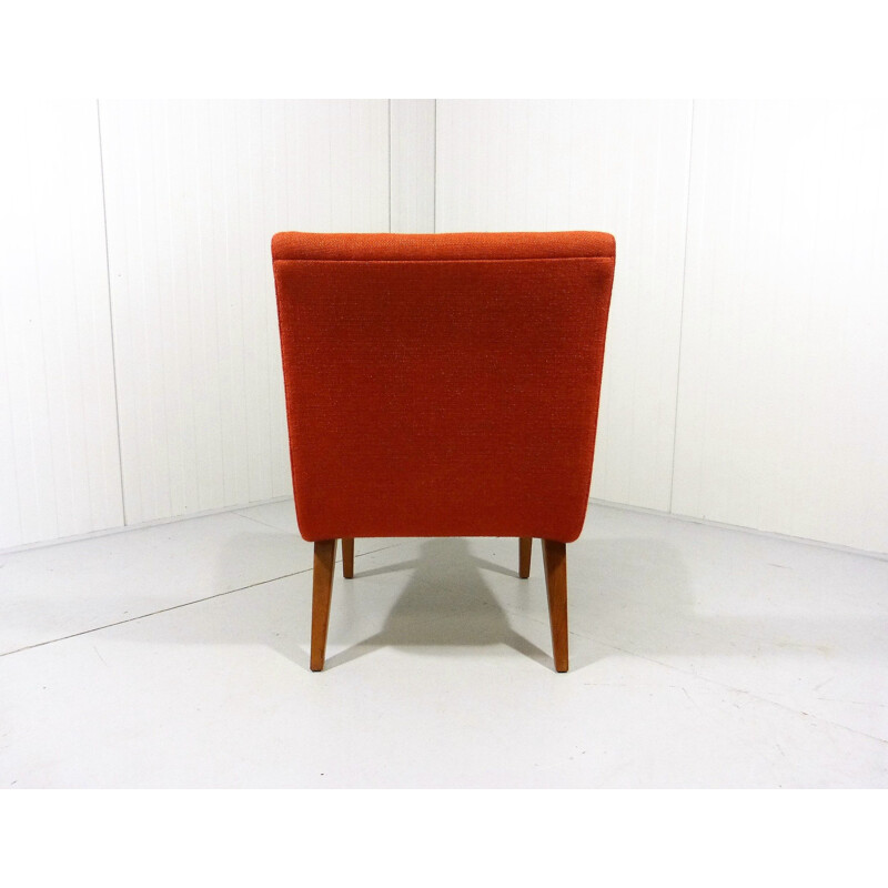 Vintage Vostra armchair by Jens Risom for Knoll in orange fabric and wood 1940