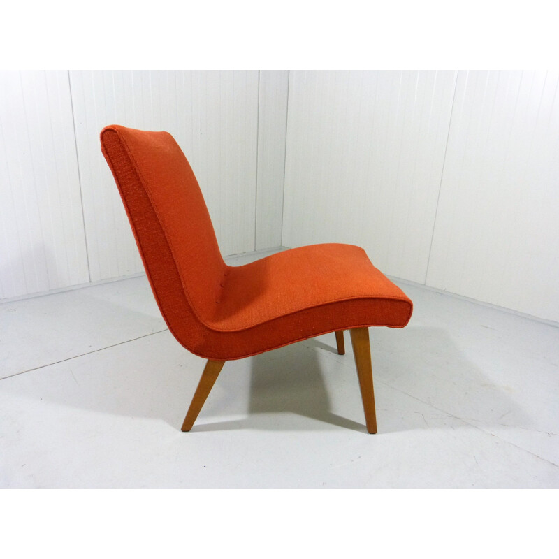 Vintage Vostra armchair by Jens Risom for Knoll in orange fabric and wood 1940