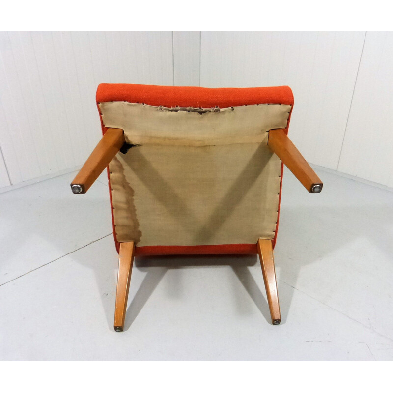 Vintage Vostra armchair by Jens Risom for Knoll in orange fabric and wood 1940