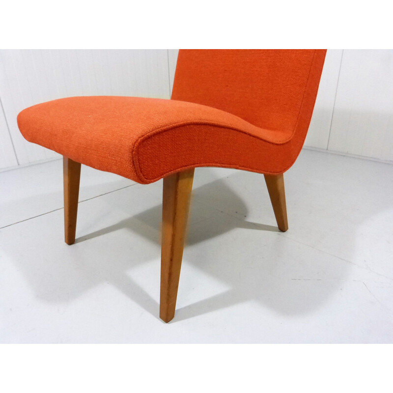 Vintage Vostra armchair by Jens Risom for Knoll in orange fabric and wood 1940