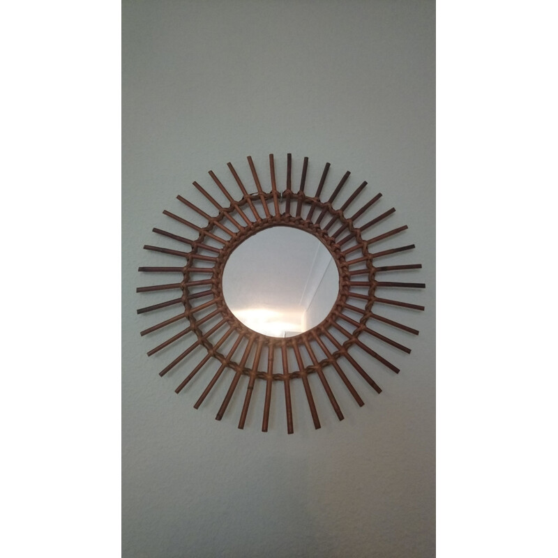 Vintage sun mirror in rattan 1960