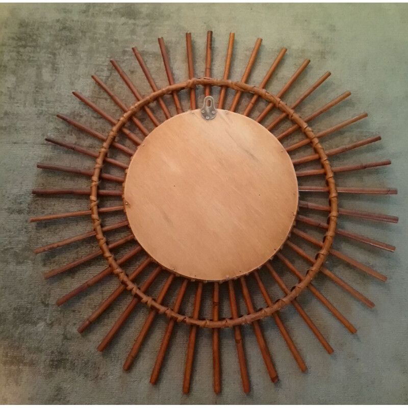 Vintage sun mirror in rattan 1960