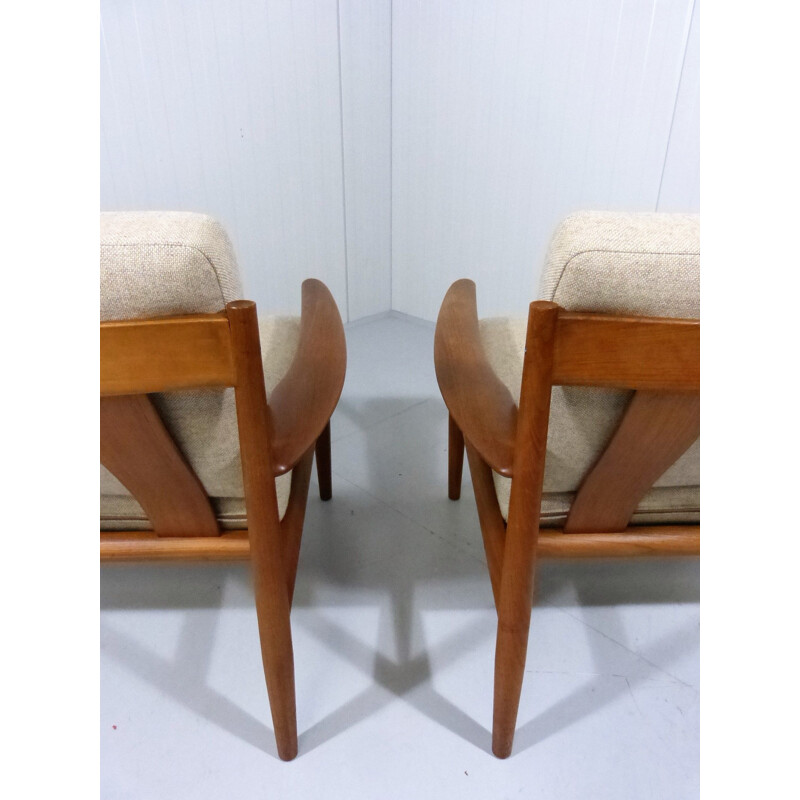 Pair of vintage armchairs by Grete Jalk for France & Son in teak and fabric 1960