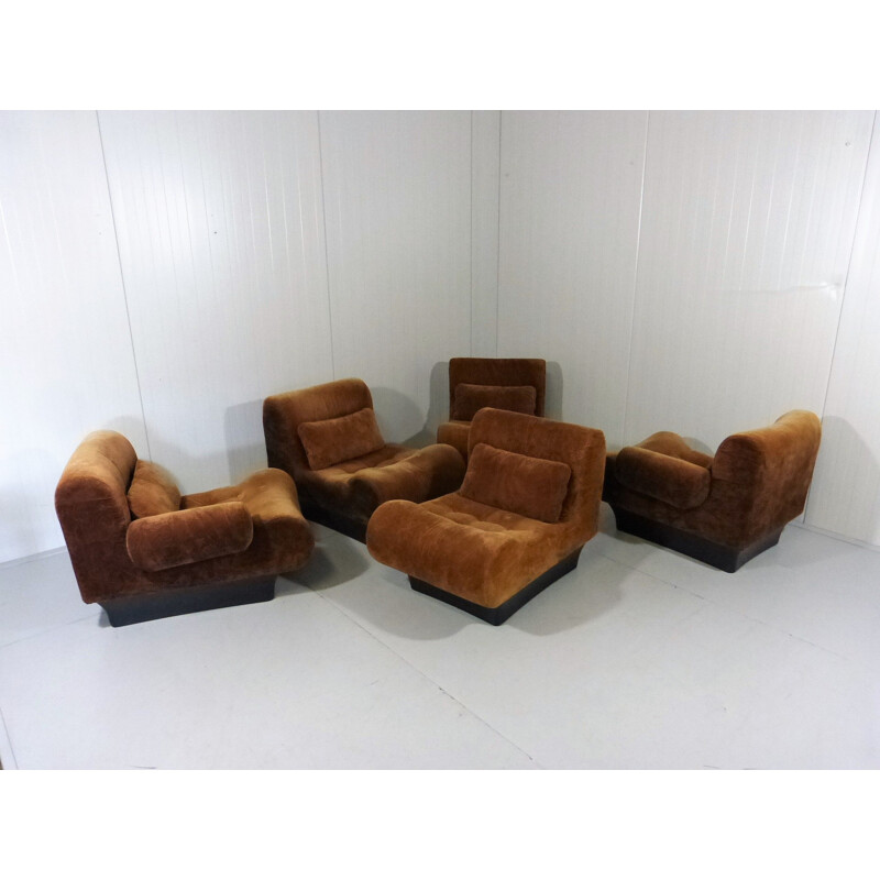 Vintage modular seating group Sofaletta for Zapf in brown fabric