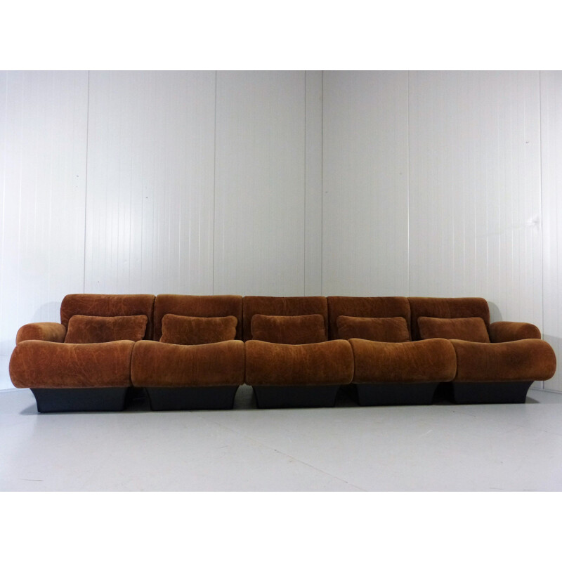 Vintage modular seating group Sofaletta for Zapf in brown fabric