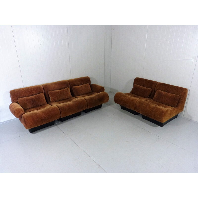 Vintage modular seating group Sofaletta for Zapf in brown fabric