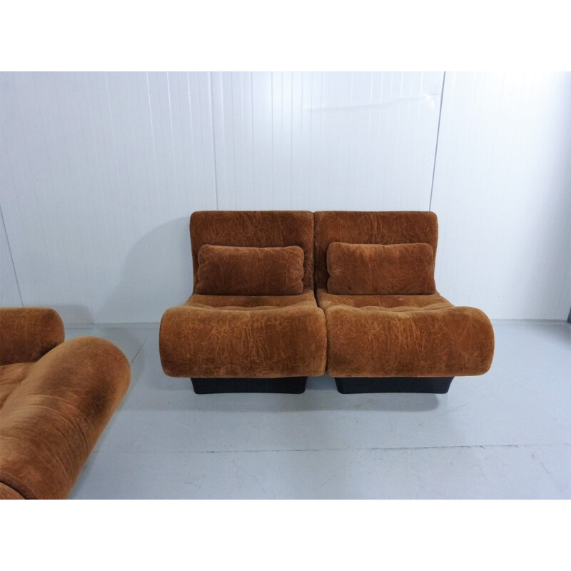 Vintage modular seating group Sofaletta for Zapf in brown fabric