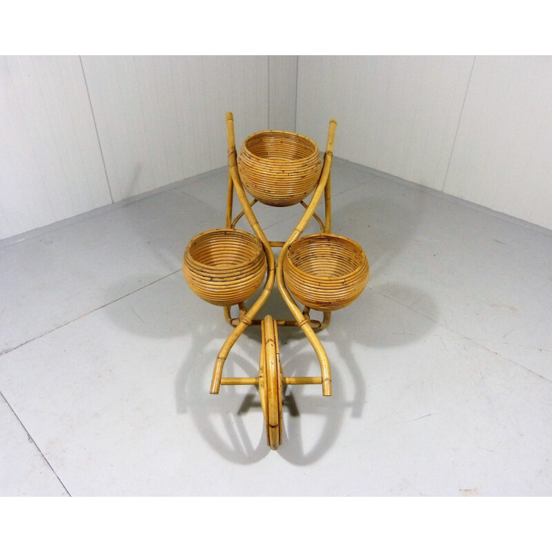 Vintage plant stand in rattan 1960