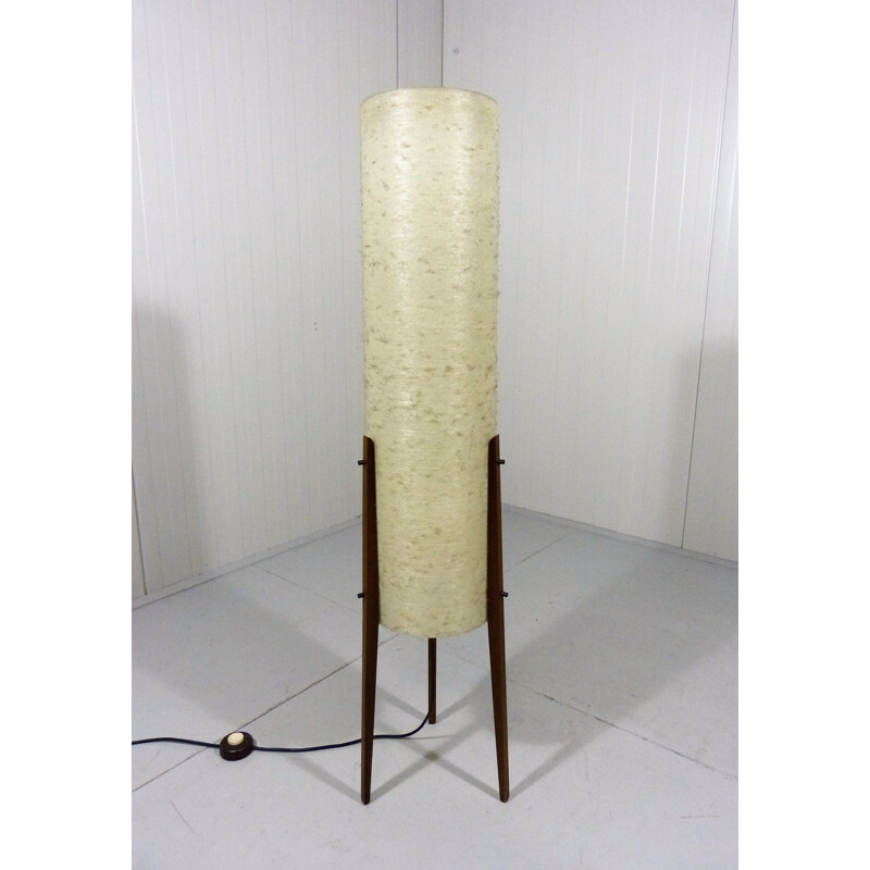 Vintage rocket floor lamp in teak and fiberglass 1950