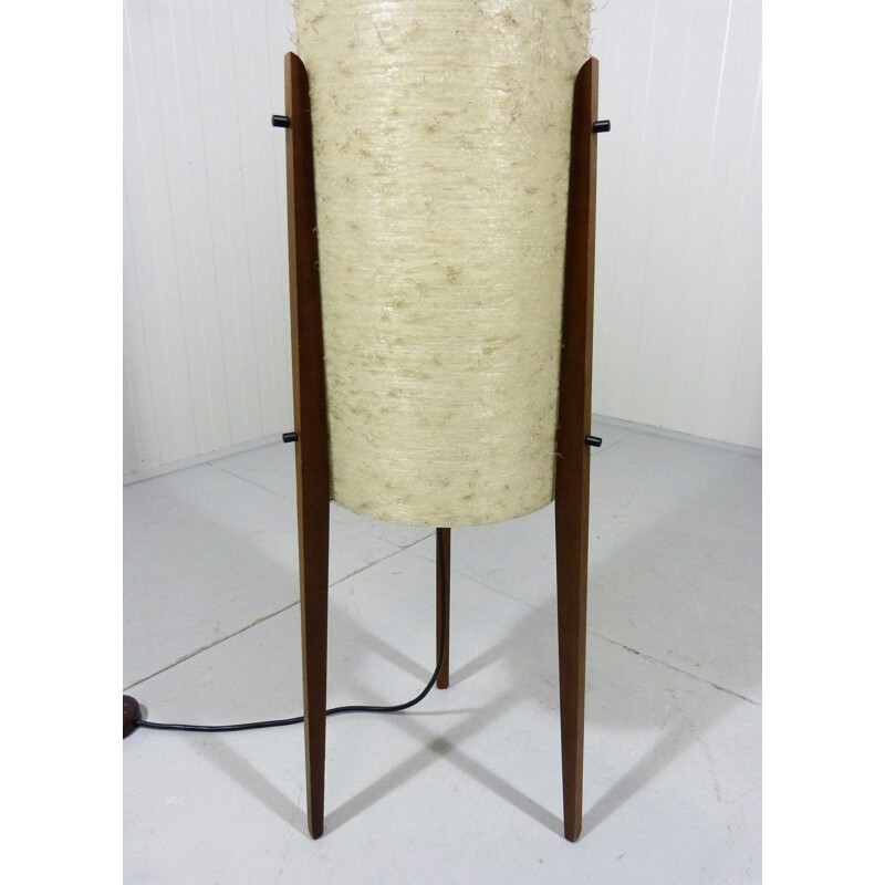 Vintage rocket floor lamp in teak and fiberglass 1950