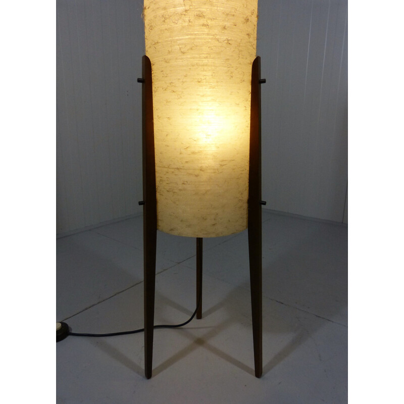 Vintage rocket floor lamp in teak and fiberglass 1950