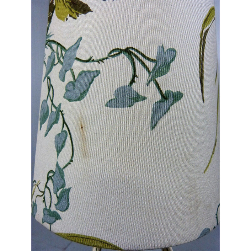Lampadaire vintage tripode botanique en tissu et laiton 1950