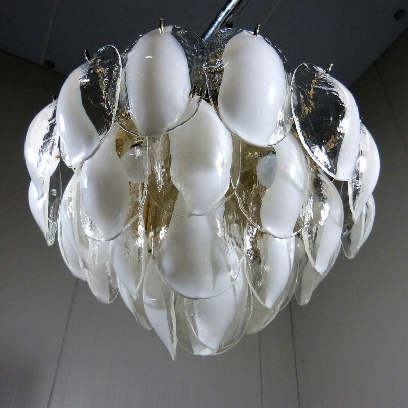Vintage italian chandelier for Murano in brass and Murano glass 1970