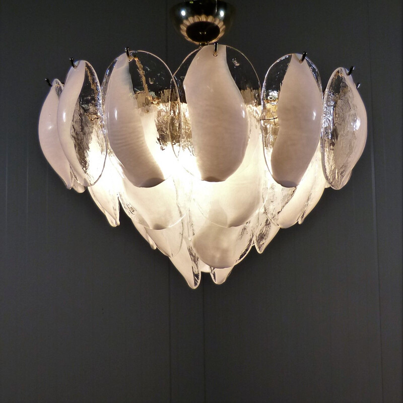 Vintage italian chandelier for Murano in brass and Murano glass 1970