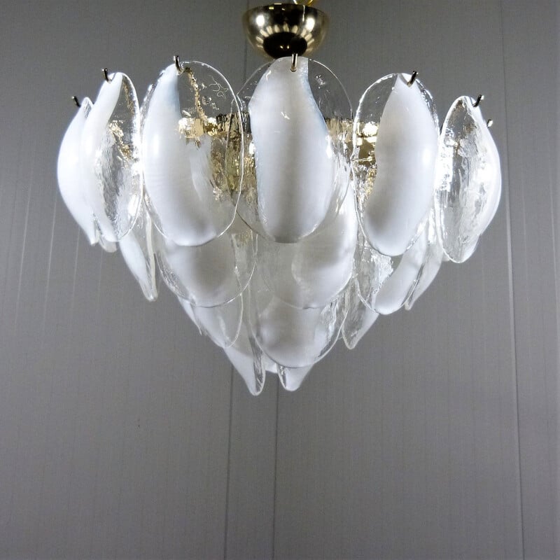 Vintage italian chandelier for Murano in brass and Murano glass 1970