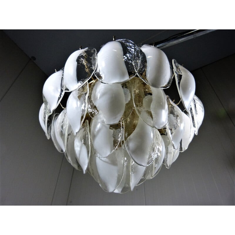 Vintage italian chandelier for Murano in brass and Murano glass 1970