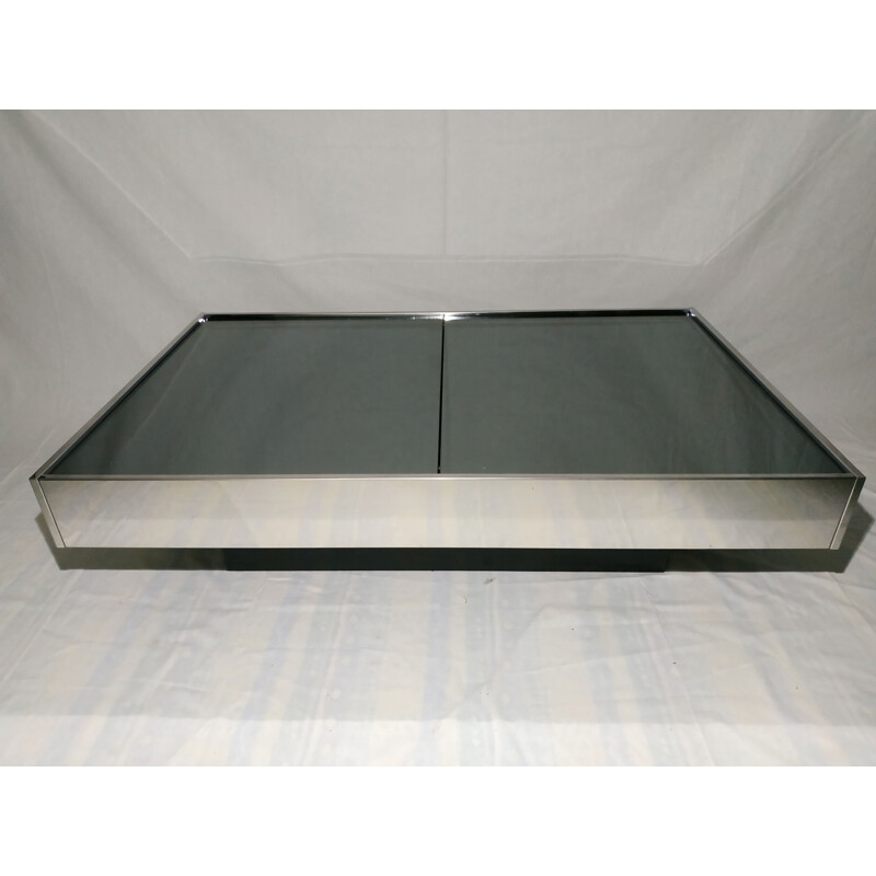Table basse vintage en verre métal et acier 1970