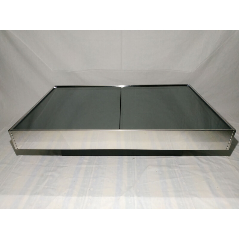 Vintage coffee table in glass metal and steel 1970